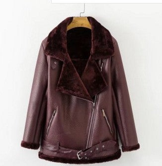 New Winter Fashion High Quality Artificial Fur Zipper Coat Pockets Warm Couples Sashes Leather Jackets Woman  Leather Jacket 152.06 