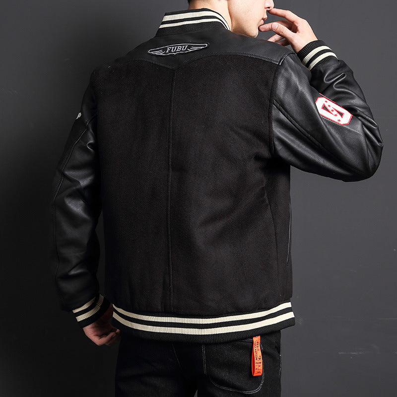 Men's baseball collar casual plus fleece jacket jacket  Leather Jacket 74.30 