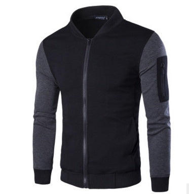 Mens Patchwork Sleeve Jacket  Leather Jacket 55.53 Black-XXXL