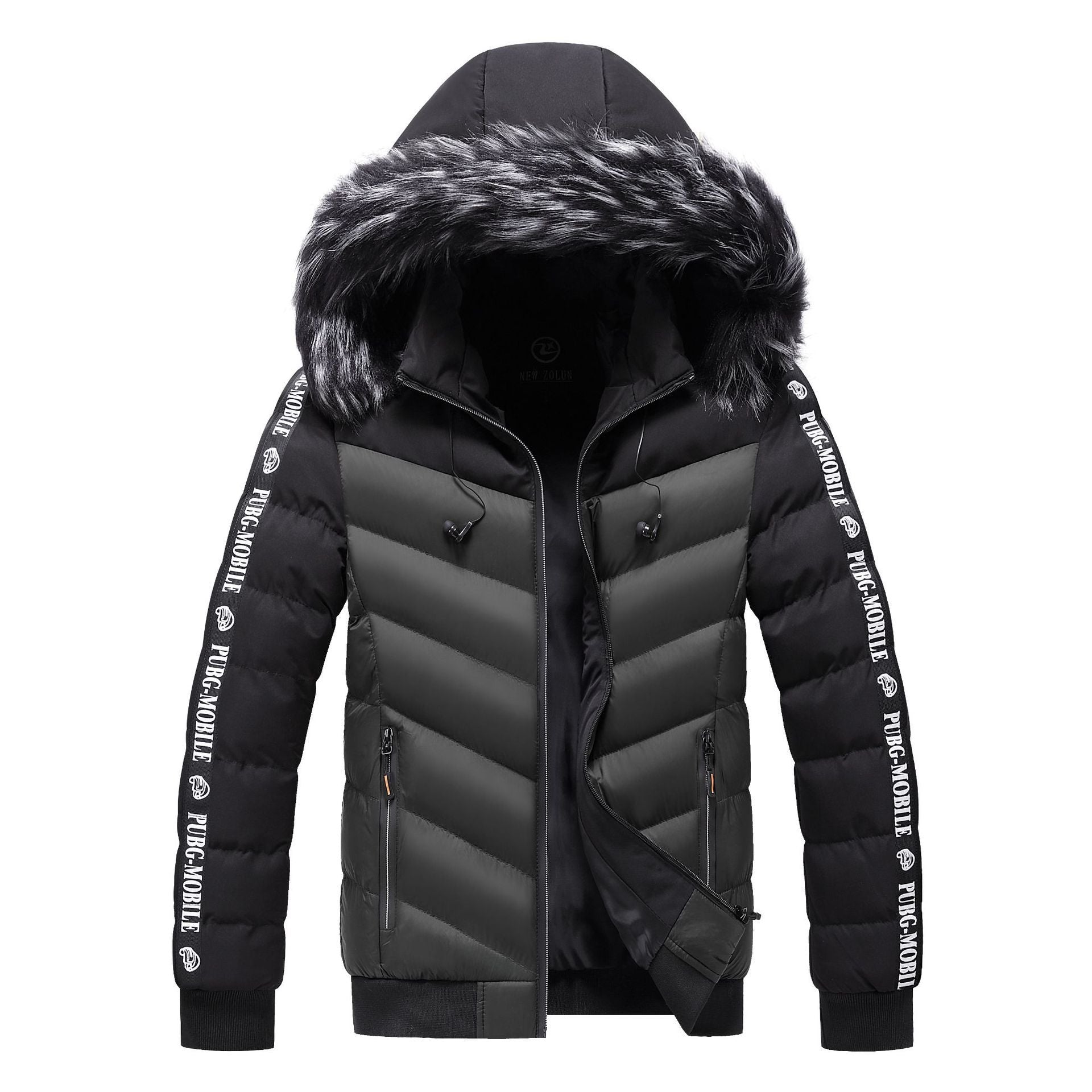 Men's Winter Fur Collar Cotton Padded Jacket  Leather Jacket 93.60 Dark-green-XXL