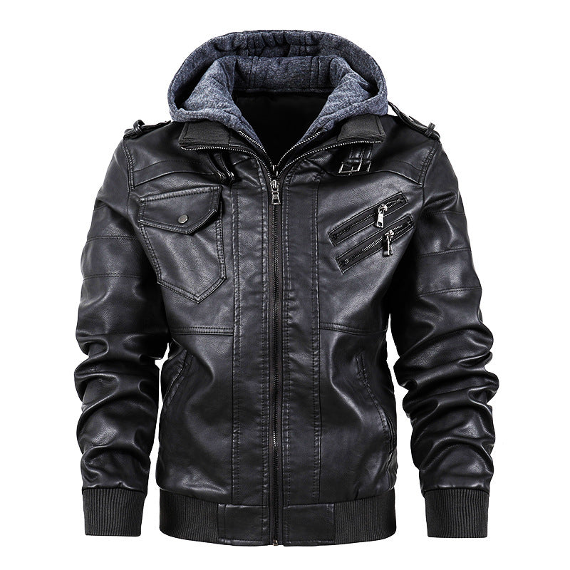 Motorcycle leather men's jackets stand collar men  Leather Jacket 106.72 Black-XXL