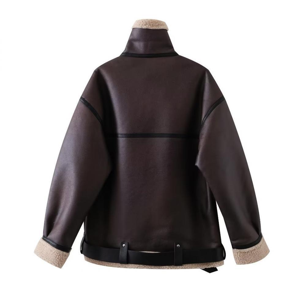 Women's Suede Fur Integrated Motorcycle Jacket  Leather Jacket 140.06 