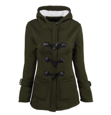 warm winter fur collar jackets women new horn button Long down coat women parka Plus Size female parka hoodies Women  Leather Jacket  