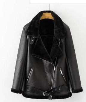 New Winter Fashion High Quality Artificial Fur Zipper Coat Pockets Warm Couples Sashes Leather Jackets Woman  Leather Jacket 150.06 Black-XS