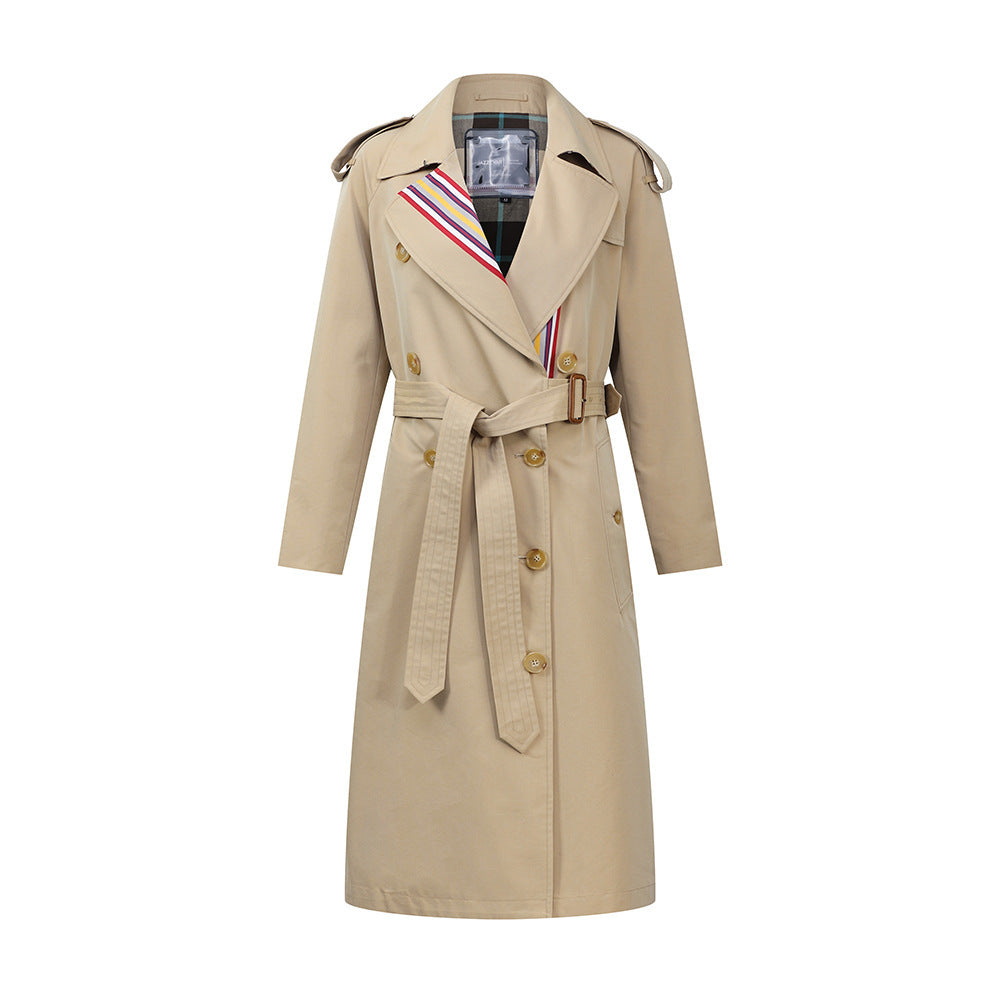 Stripes double-breasted trench coat British slim waist trench coat  Leather Jacket 245.92 