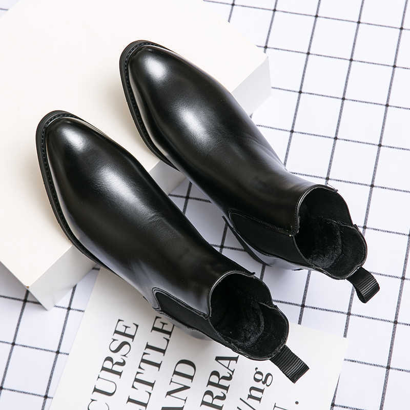 High-top Leather Shoes Men's Pointed Chelsea Booties  Footwear 80.56 