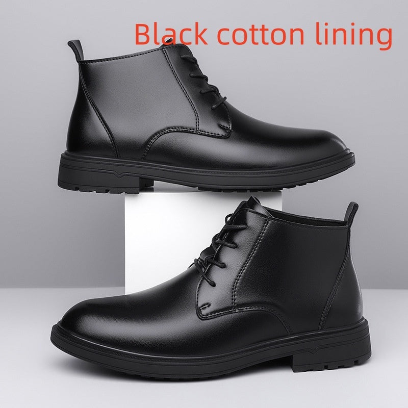 Retro Lace Up Denim Trendy Mid-length Warm Non-slip Men's Martin Boots  Footwear 52.55 Black-Cotton-Lining-48