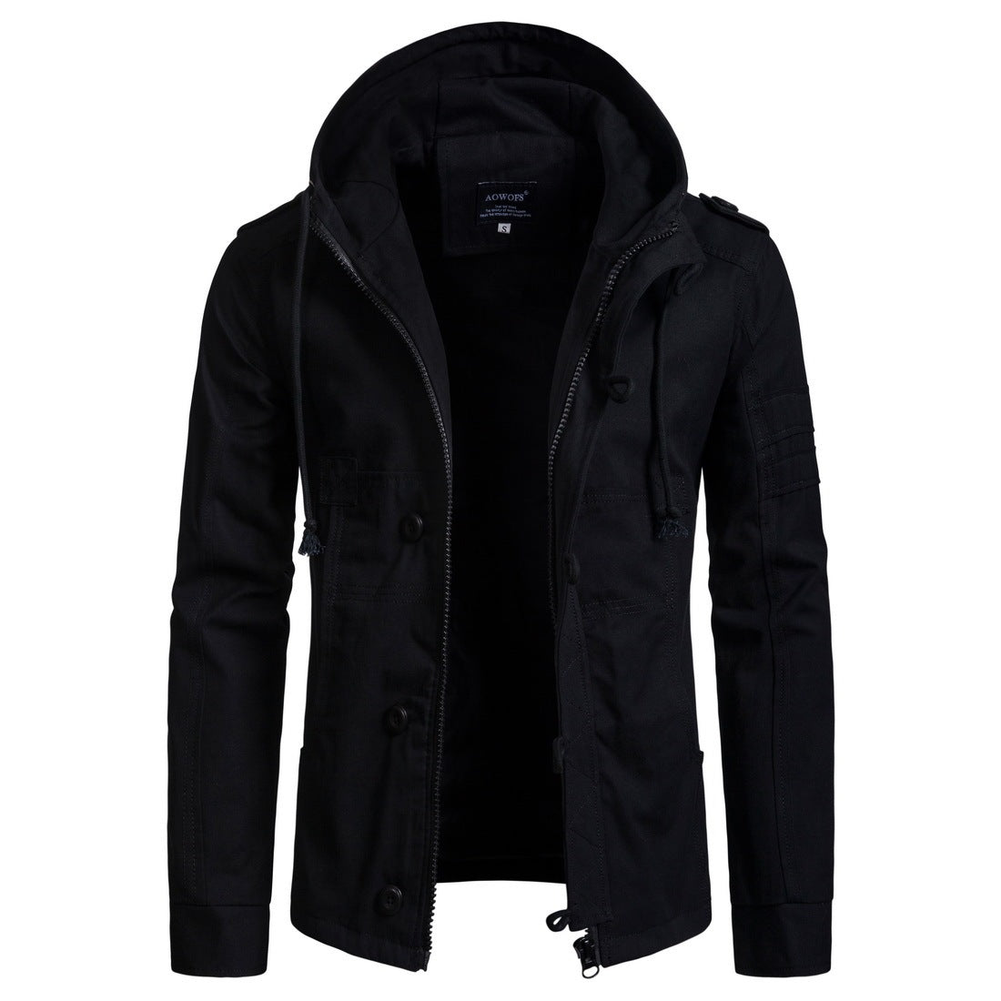 Men's hooded cotton jacket  Leather Jacket 117.19 Black-XXL