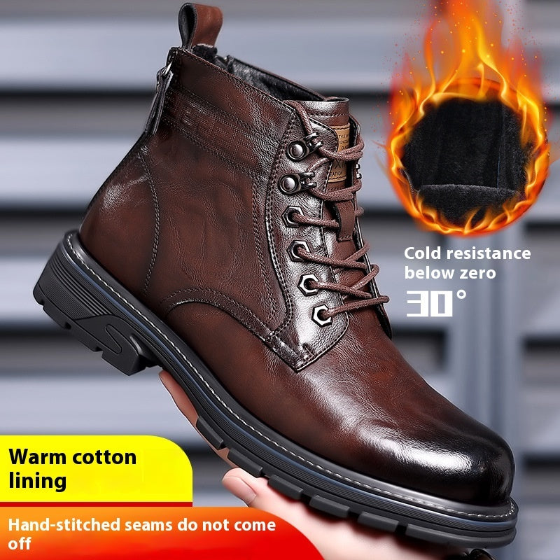 British Style All-matching Work Clothes Ankle Boots Fashion Haulage Motor Leather Boots  Footwear 96.46 Brown-Cotton-Shoes-2-44