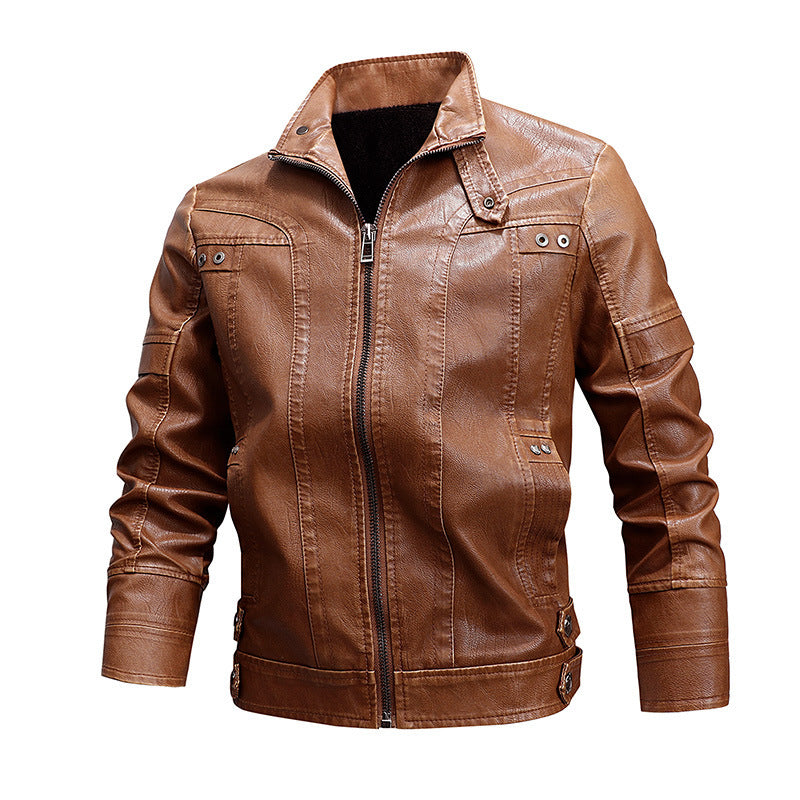 Men's Fashion Loose Lapel Leather Coat  Leather Jacket 97.55 Khaki-XXXXL
