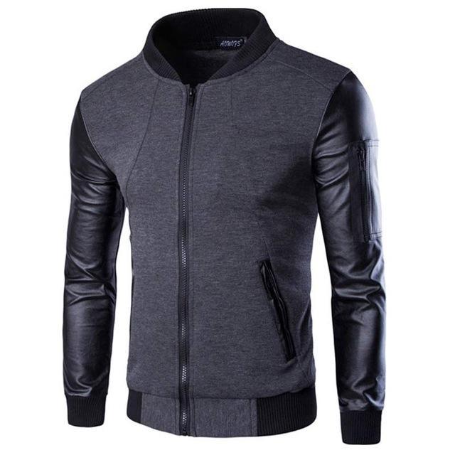 Mens Patchwork Sleeve Jacket  Leather Jacket 55.53 