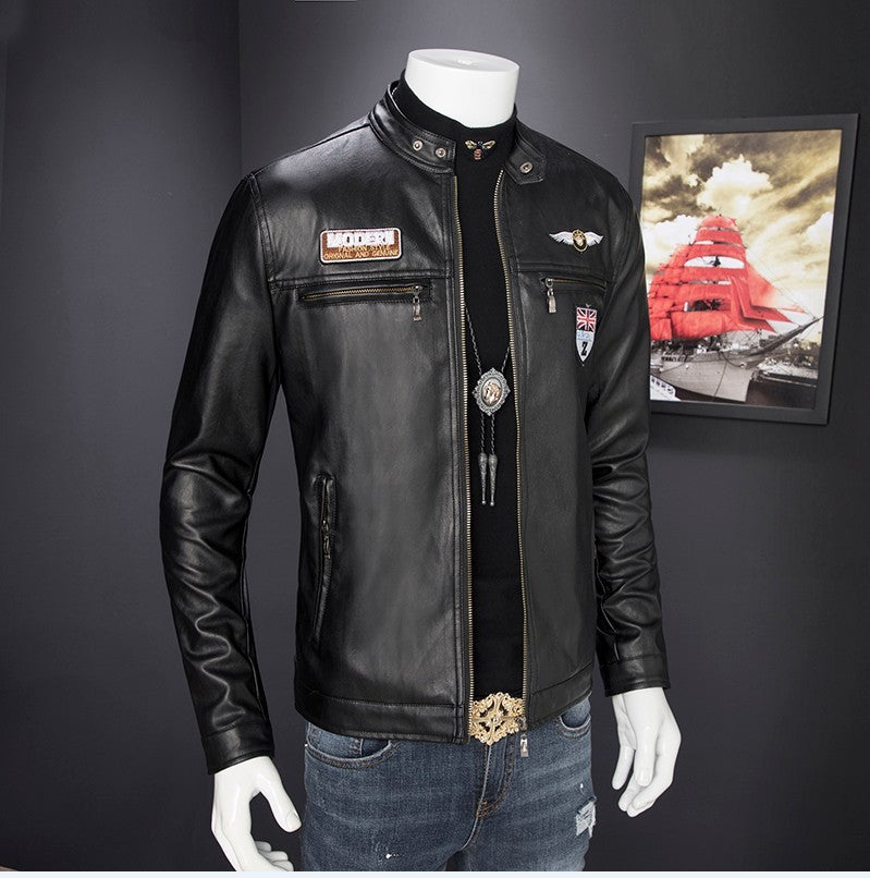 New trendy handsome locomotive PU leather coat  Leather Jacket 76.00 