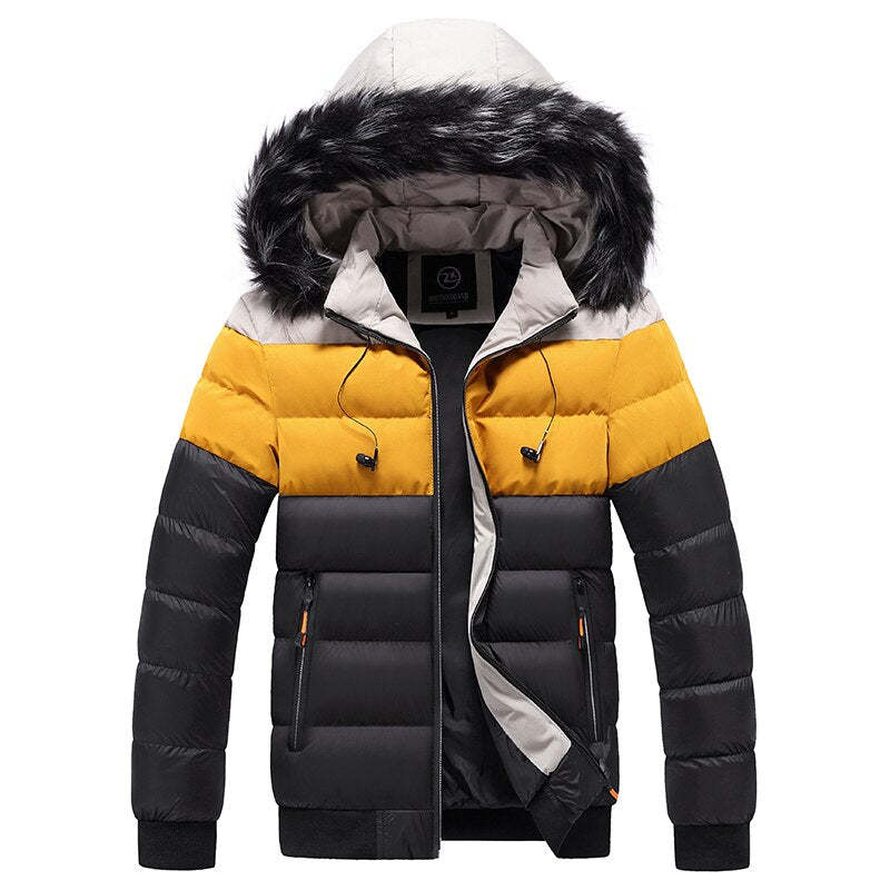 Fashion Youth Patchwork Color Cotton Padded Jacket  Leather Jacket 76.53 Black-XL
