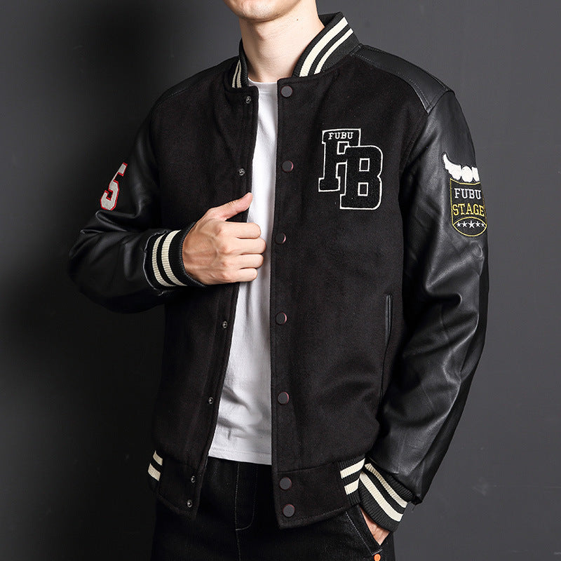 Men's baseball collar casual plus fleece jacket jacket  Leather Jacket 74.30 