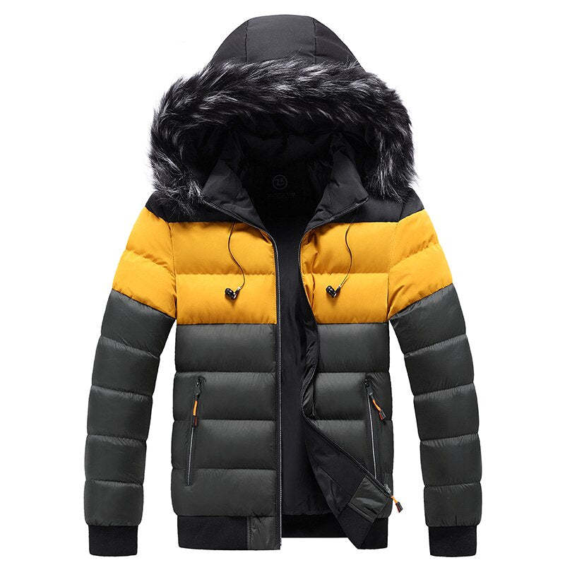 Fashion Youth Patchwork Color Cotton Padded Jacket  Leather Jacket 76.53 Green-XL