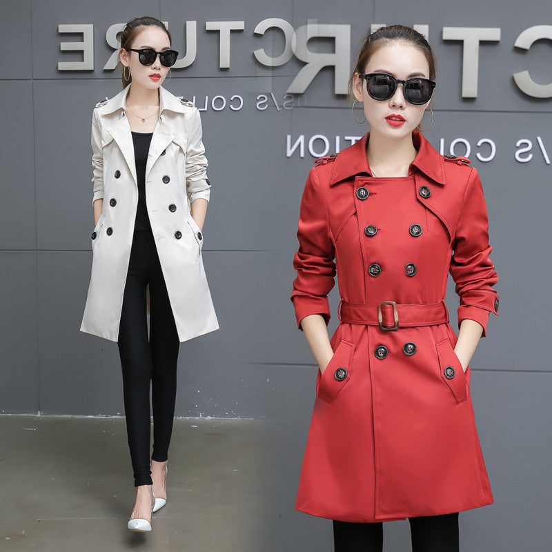 Slim Women Trench Coat Plus Size Mid-length  Leather Jacket 92.37 