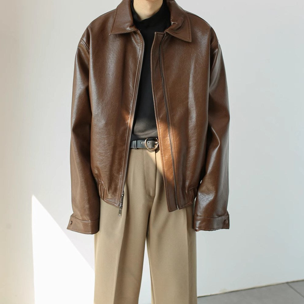 Men's Retro Short Personalized Leather Coat  Leather Jacket 86.55 