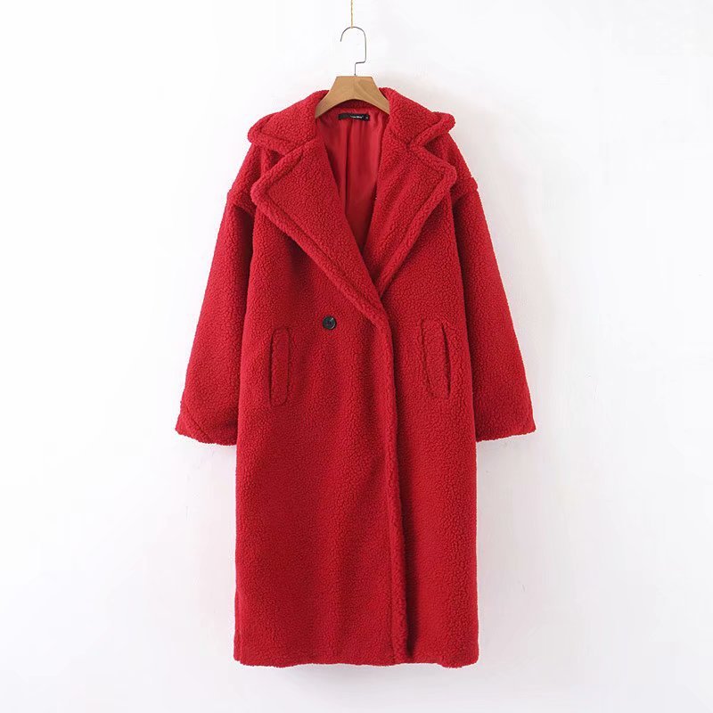 Mid-length lamb fur coat trench coat  Leather Jacket 92.60 Red-S