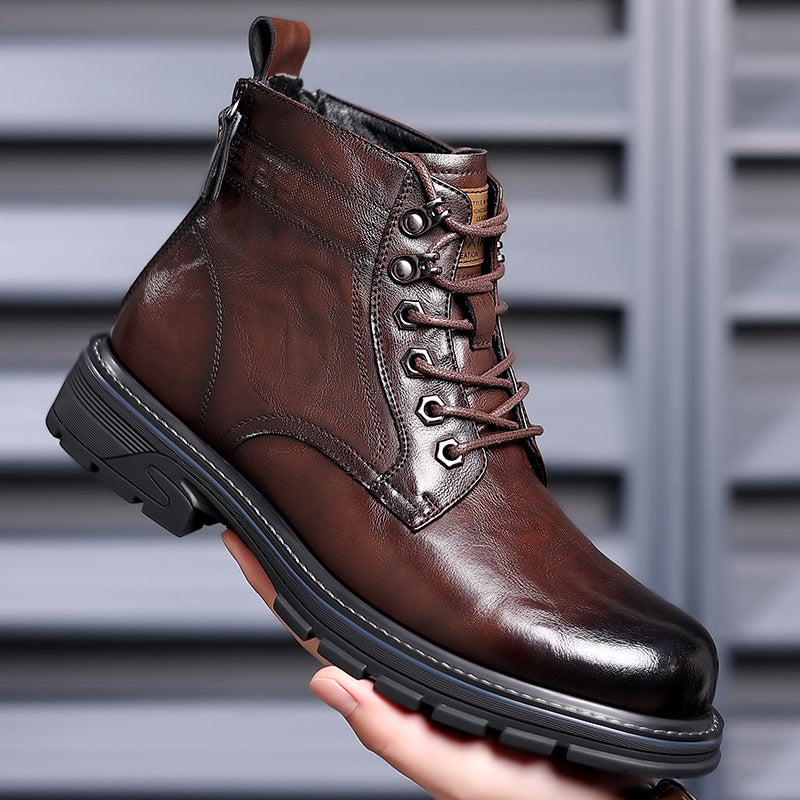British Style All-matching Work Clothes Ankle Boots Fashion Haulage Motor Leather Boots  Footwear 96.12 Brown-Thin-Shoes-44