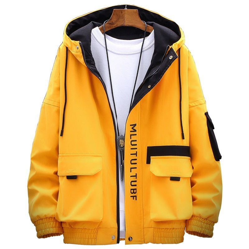 Men's Jackets Thickened Casual Coats Trendy Hooded Tops  Leather Jacket 54.44 Yellow-XL