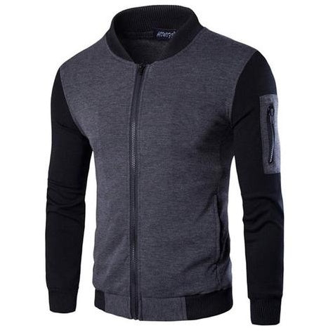 Mens Patchwork Sleeve Jacket  Leather Jacket 55.53 Gray-XXXL