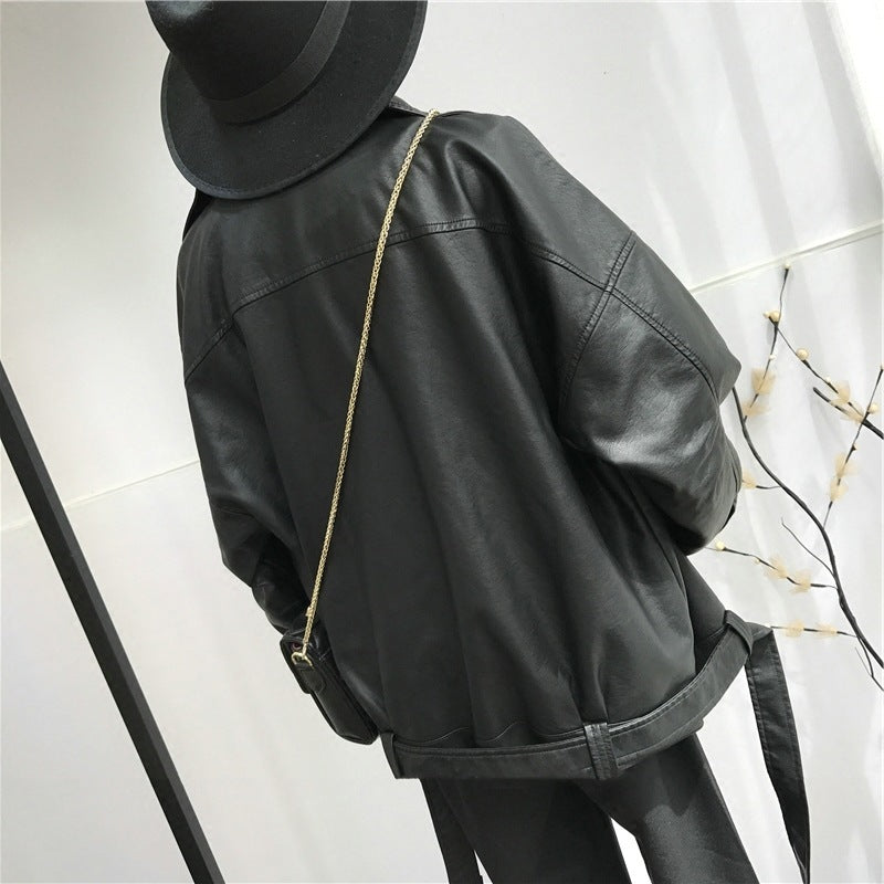 Long-sleeved leather coat  Leather Jacket 96.62 
