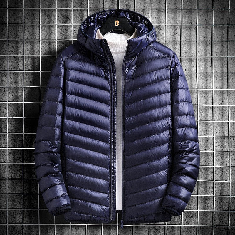 Men's Hooded Cotton Jacket Short Lightweight Cotton Coat  Leather Jacket 81.52 Navy-Blue-XL