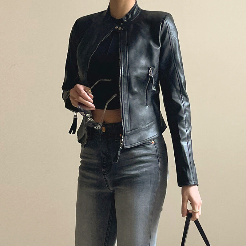 Women's American Motorcycle Black PU Leather Coat  Leather Jacket 92.64 