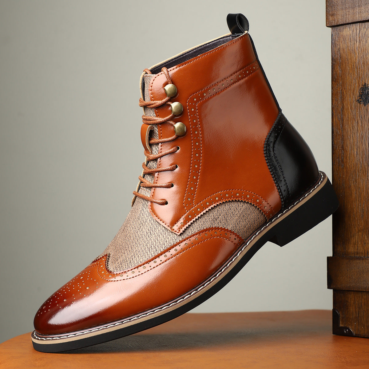 New British Men's High Top Color Blocked Leather Shoes  Footwear  
