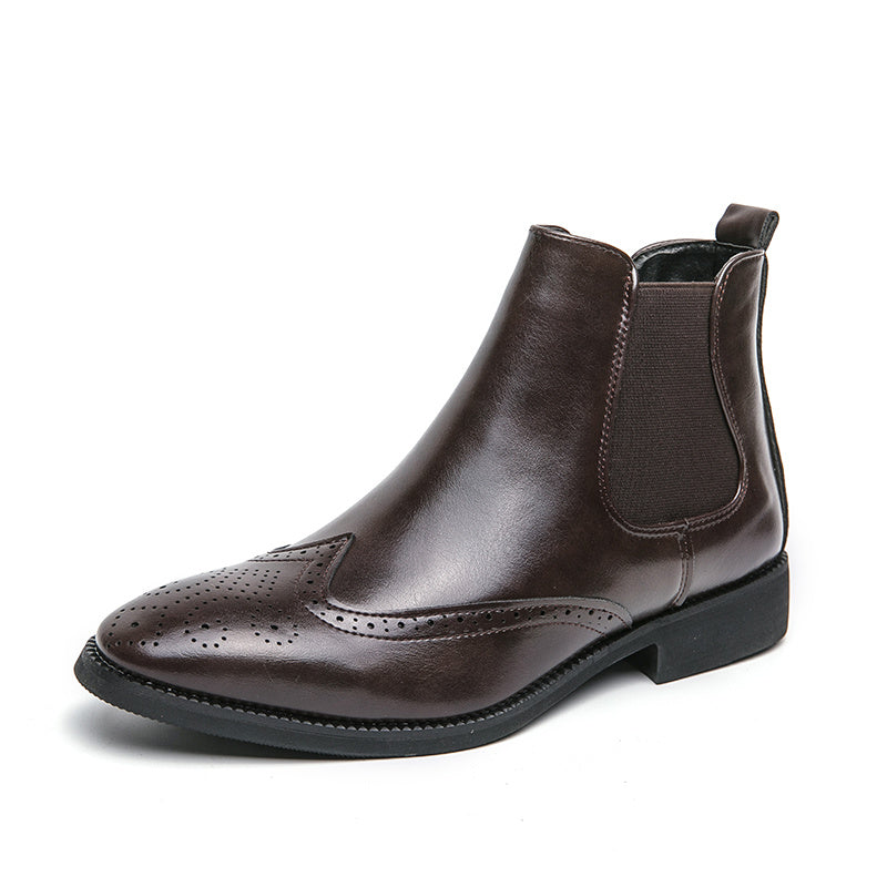 High-top Leather Shoes Men's Pointed Chelsea Booties  Footwear 82.34 Brown-Height-Increasing-Insole-46