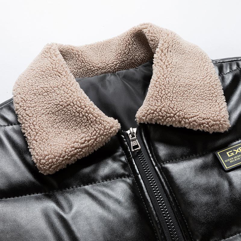 Cotton Men Fur Collar Trend Thickened  Leather Jacket 84.87 