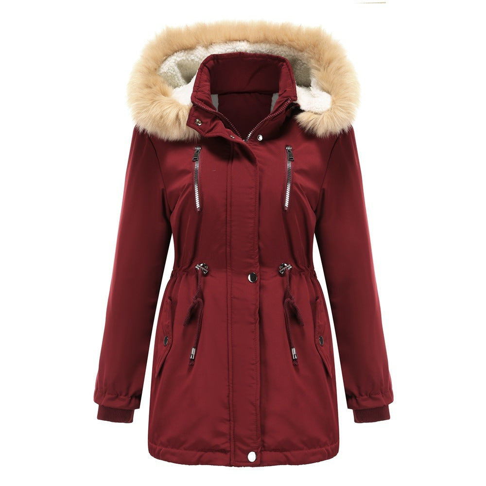Thick Lamb Velvet Loose Ladies Cotton Jacket With Detachable Hood And Fleece Jacket  Leather Jacket 107.56 Wine-Red-XL