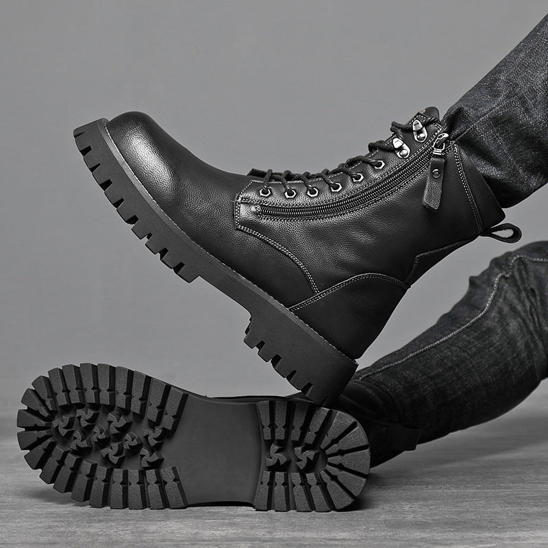 Worker Boot High Top British Style Thick Bottom Fleece-lined  Footwear  