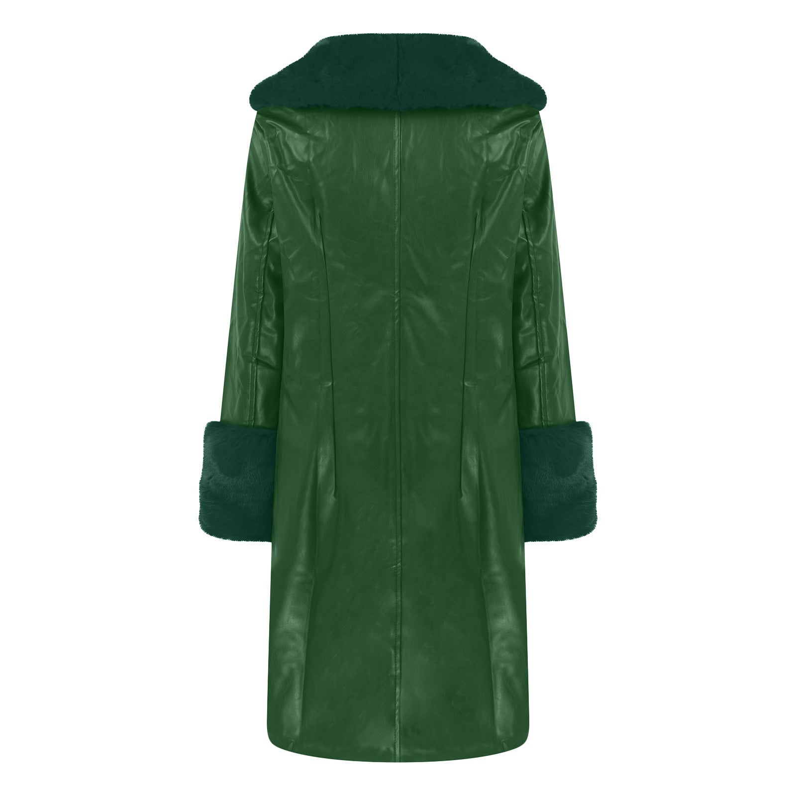 Lapel Long Coat Fur Collar Temperament Zipper Women PU Jacket  Leather Jacket 115.65 