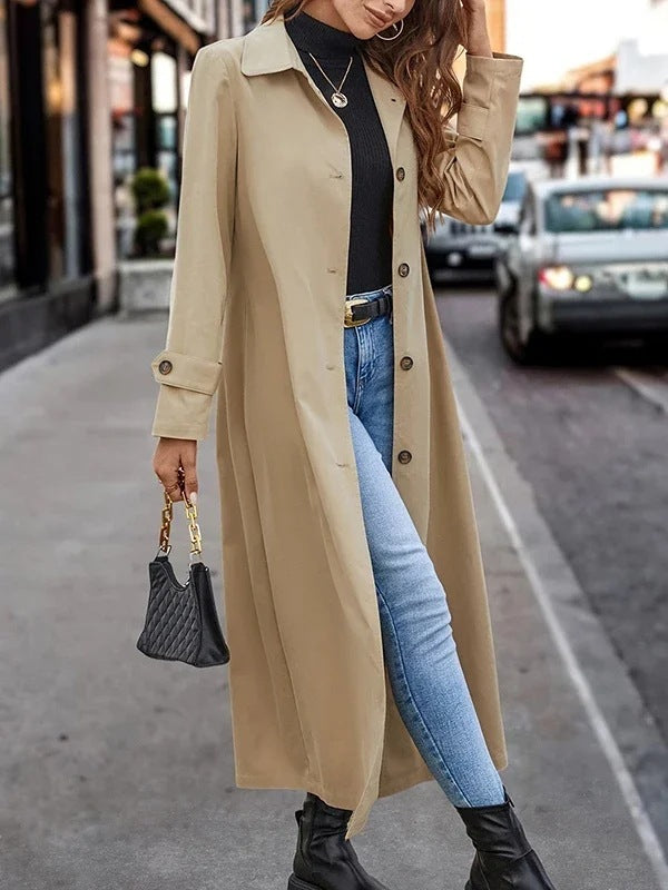 Fashion Casual Gentle Button Long Trench Coat For Women  Leather Jacket 72.97 Apricot-XXL