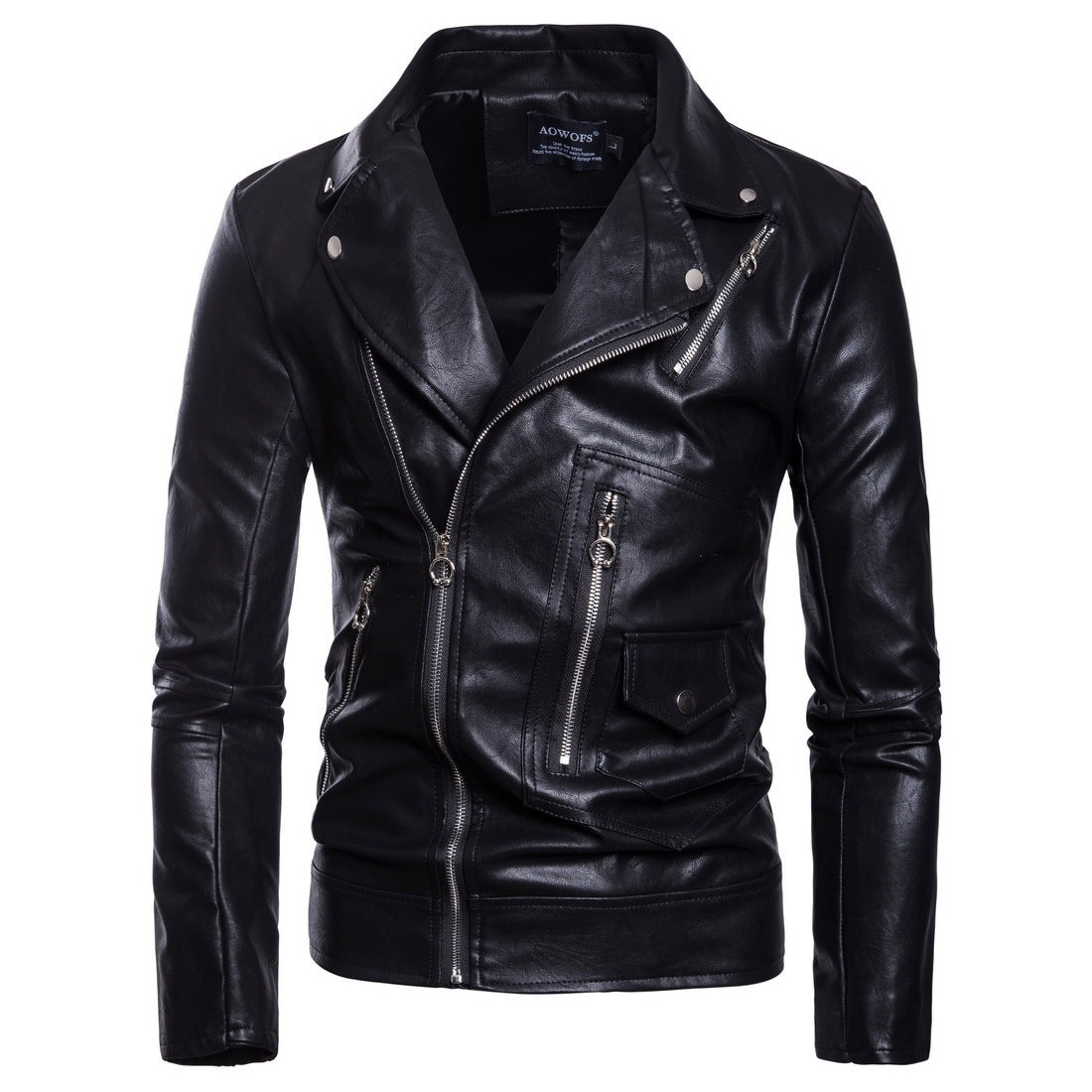 Men's Motorcycle Multi Zip Leather Coat  Leather Jacket 99.48 Black-XL