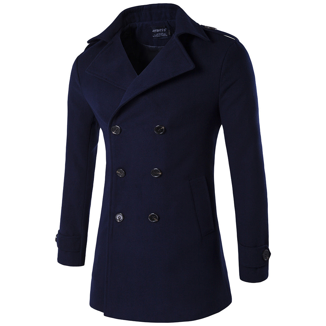 Double-breasted coat trench coat  Leather Jacket 98.98 Navy-XXL