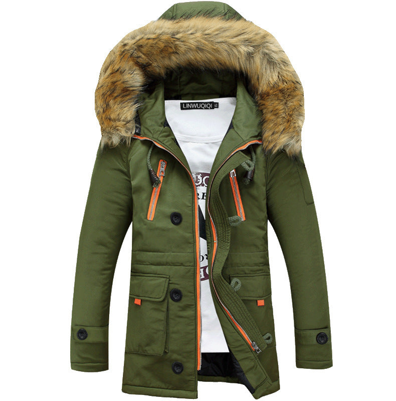 Autumn and winter thick padded jacket men's slim hooded padded jacket  Leather Jacket 86.37 Green-XXL