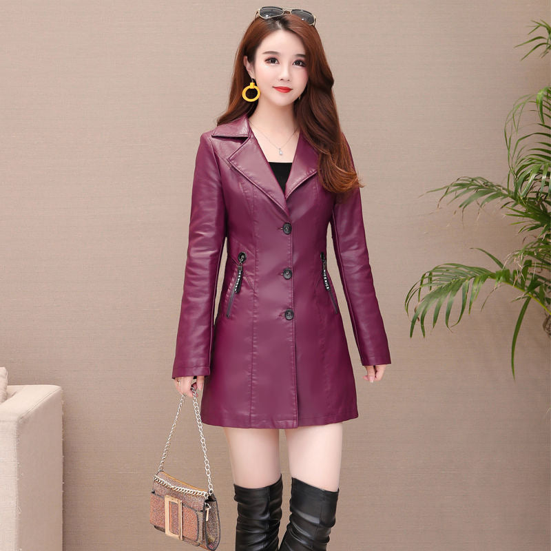 Women's Mid-length Leather Coat Thickened Cotton  Leather Jacket 109.74 