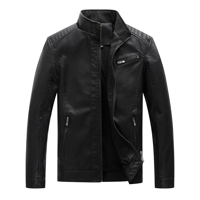 New Men's Leather Jackets Plus Velvet Solid Color  Leather Jacket 110.87 Black-XL