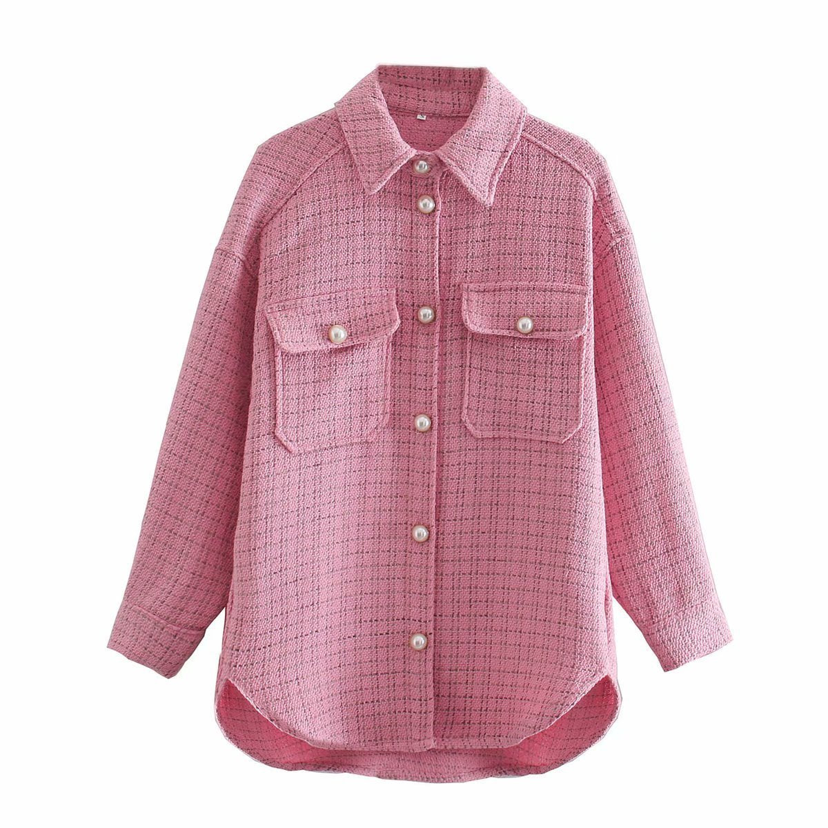 Women Plaid Pattern Thick Coats Jacket Pearl Buttons Long Sleeves Pocket Ladies Elegant Autumn Winter Coat  Leather Jacket  