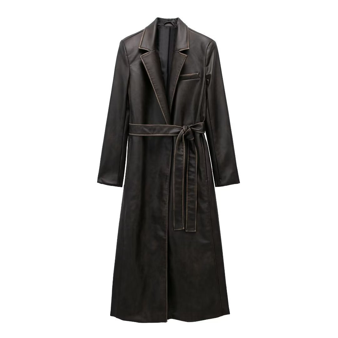 Autumn Leather Effect Belt Coat  Leather Jacket 133.69 