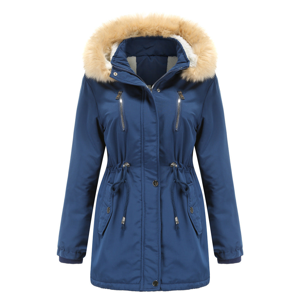 Thick Lamb Velvet Loose Ladies Cotton Jacket With Detachable Hood And Fleece Jacket  Leather Jacket 107.56 Navy-Blue-XL