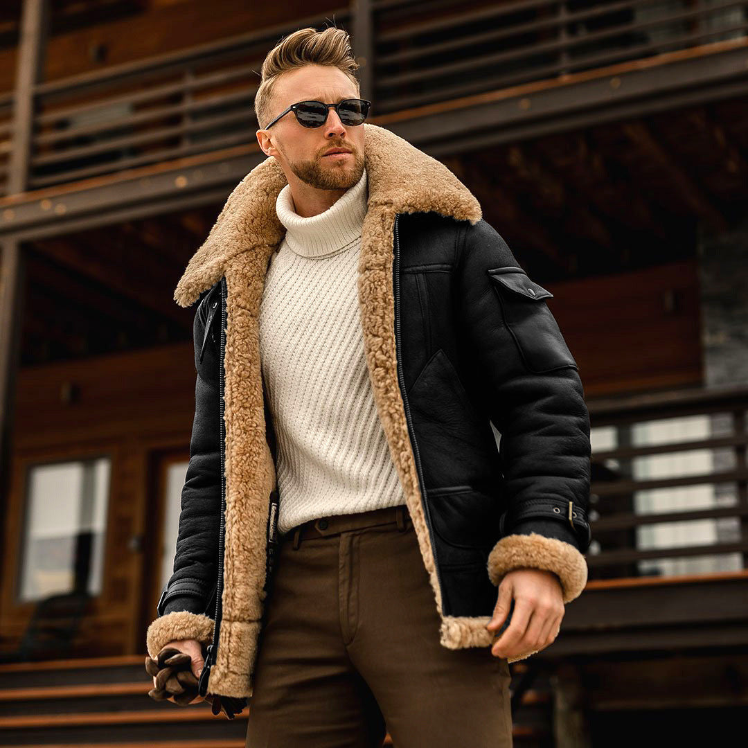 Winter Jacket Mens Military Fleece Warm Jackets Male Fur Collar Coats Army Tactical Jacket  Leather Jacket 78.30 Black-XL