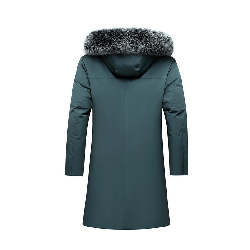 Fox Fur Collar Men's Coat Hooded Men's Clothing Mid-length Down Jacket Warm Cold-resistant Coat  Leather Jacket 106.69 