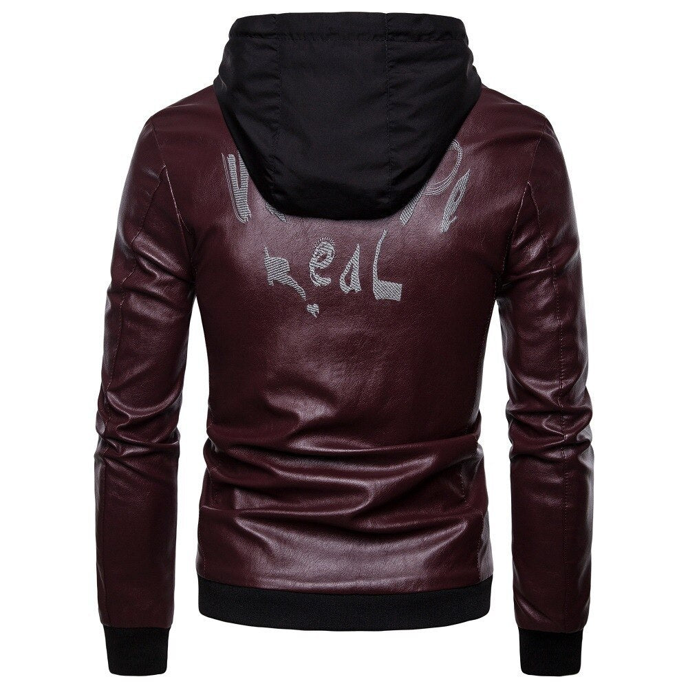 Men's British fashion hooded leather coat  Leather Jacket 71.07 