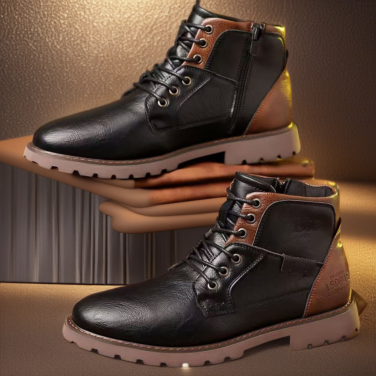 Male Martin Boots Leisure Plus Size Zip Ankle Boots  Footwear  