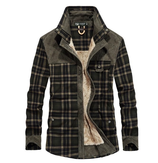 Winter Jacket Men Thicken Warm Fleece Jackets Coats Pure Cotton Plaid Jacket Military Clothes  Leather Jacket 99.15 Army-Green-58-4XL