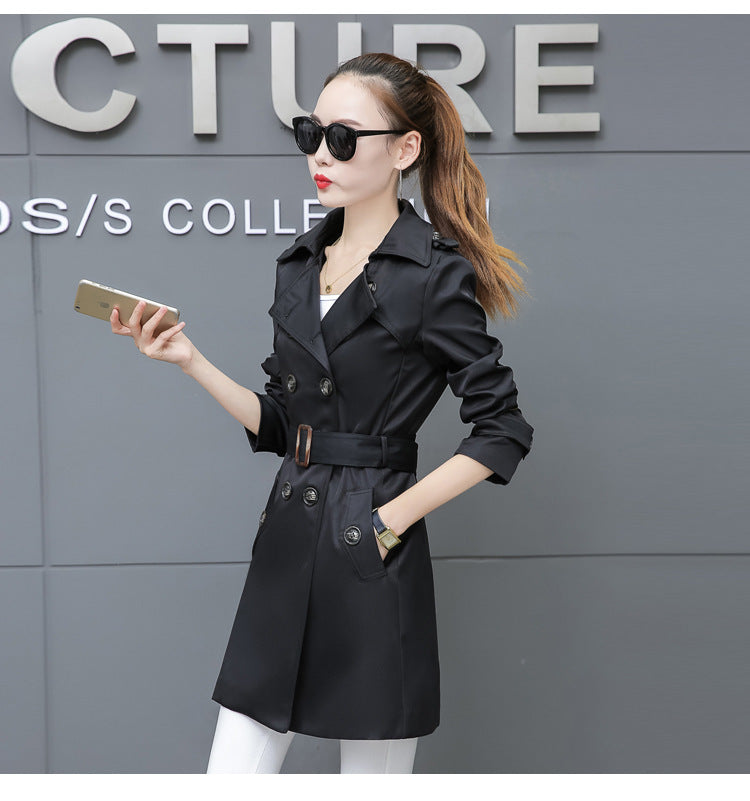 Slim Women Trench Coat Plus Size Mid-length  Leather Jacket 92.27 Black-XL