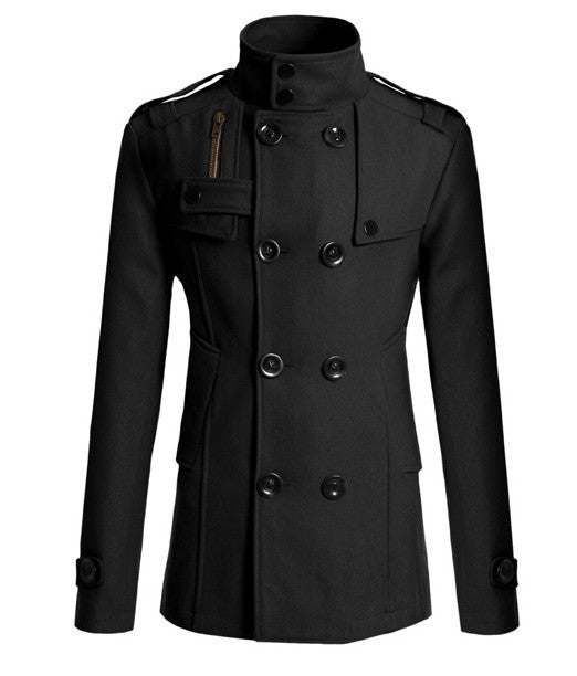 Men's woolen trench coat  Leather Jacket 68.20 Black-XXL